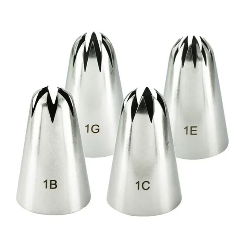 4Pcs Large Icing Piping Nozzles for Decorating Cake Baking Cookie Cupcake Piping Nozzle Stainless Steel Pastry Tips #1B#1C#1E#1G